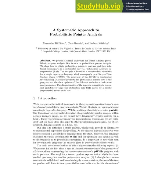 A Systematic Approach To Probabilistic Pointer Analysis