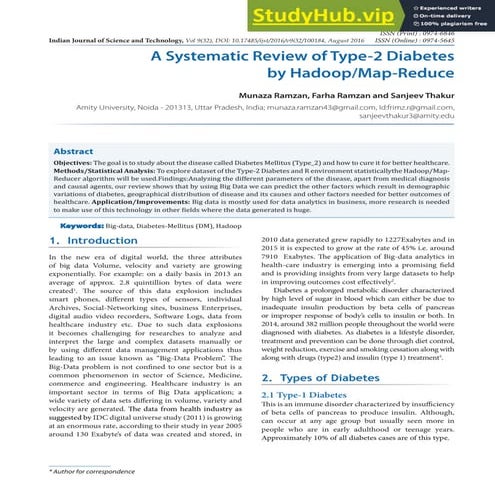 A Systematic Review Of Type-2 Diabetes By Hadoop Map-Reduce
