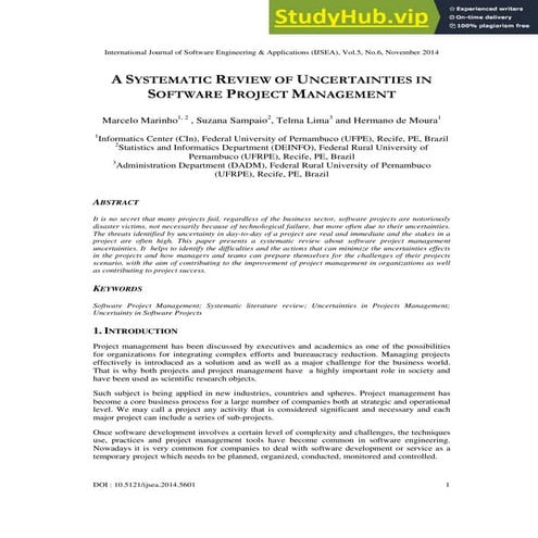 A SYSTEMATIC REVIEW OF UNCERTAINTIES IN SOFTWARE PROJECT MANAGEMENT
