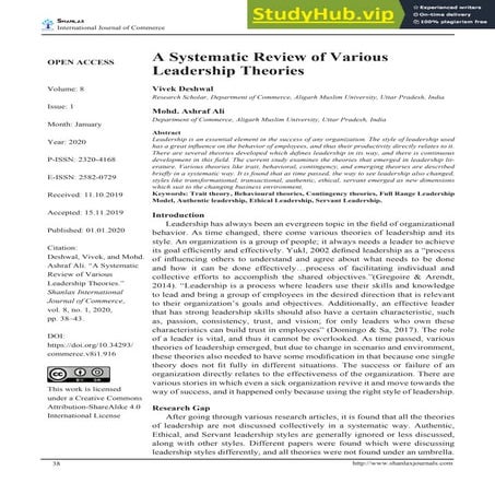 A Systematic Review Of Various Leadership Theories | PDF