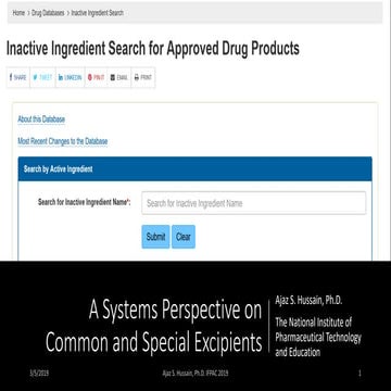 A Systems Perspective on Common and Special Excipients IFPAC 2019