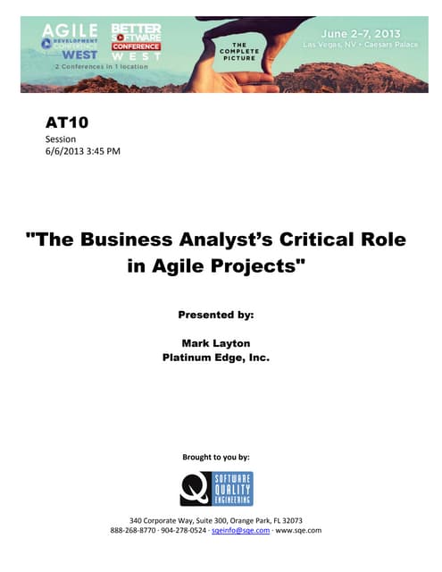 The Business Analyst’s Critical Role in Agile Projects