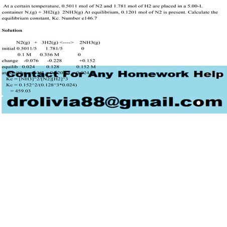 At a certain temperature, 0.5011 mol of N2 and 1.781 mol of H2 are pl.pdf