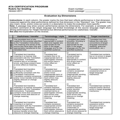 ATA grading rubric