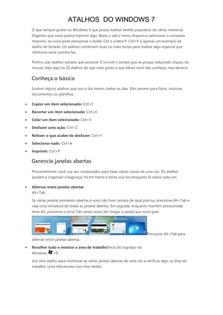 Atalhos do windows 7