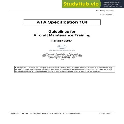 ATA Specification 104 Guidelines For Aircraft Maintenance Training