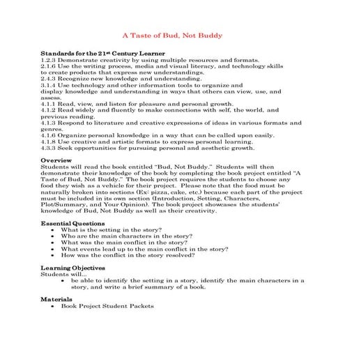 A taste of bud, not buddy  (lesson plan)