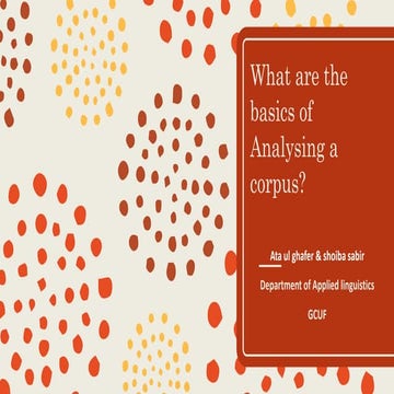 What are the basics of Analysing a corpus? chpt.10 Routledge