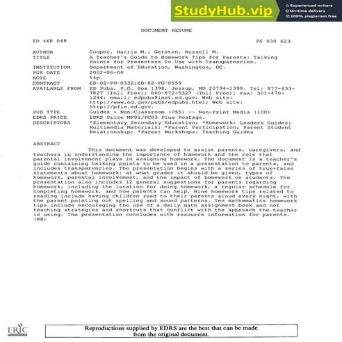 A Teacher S Guide To Homework Tips For Parents  Talking Points For Presenters...