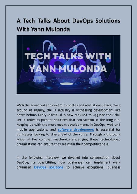 A Tech Talks About DevOps Solution With Yann Mulonda