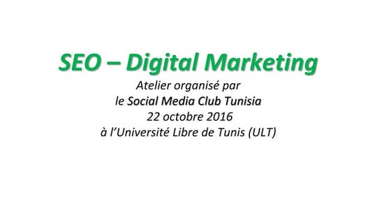Atelier « SEO et Marketing digital »