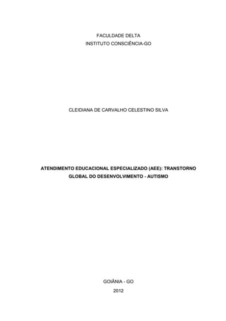 ATENDIMENTO EDUCACIONAL ESPECIALIZADO (AEE) TRANSTORNO GLOBAL DO DESENVOLVIME...