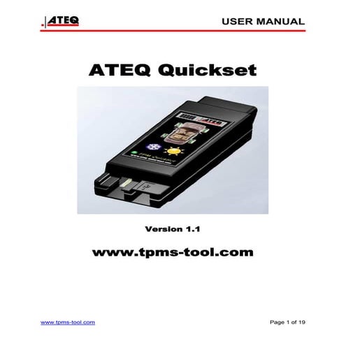 ATEQ Quickset TPMS Reset Relearn Tool User Manual | PDF