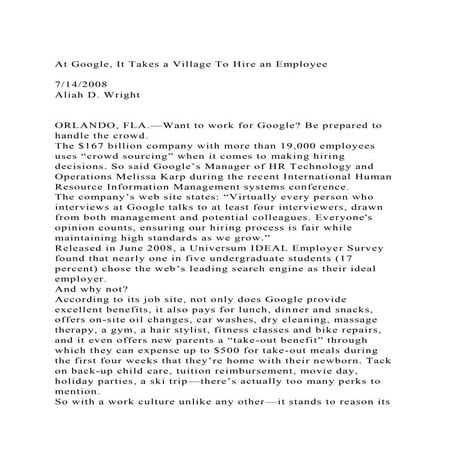 At Google, It Takes a Village To Hire an Employee  7142008 .docx