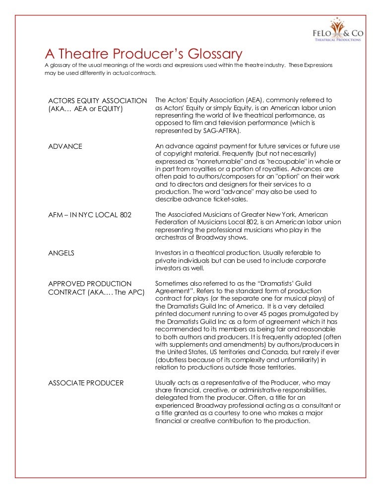 A theatre producer's glossary