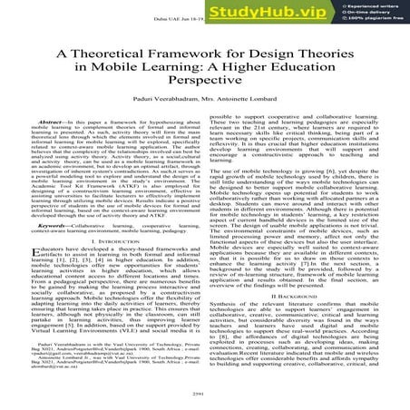 A Theoretical Framework For Design Theories In Mobile Learning  A Higher Educ...
