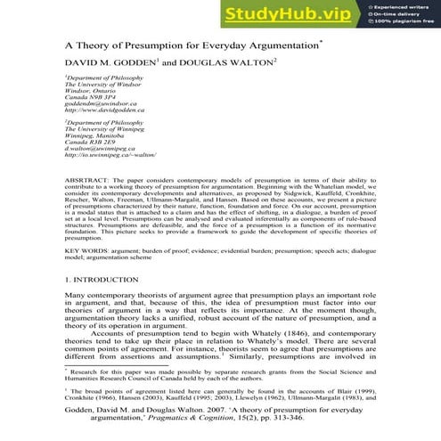 A Theory Of Presumption For Everyday Argumentation