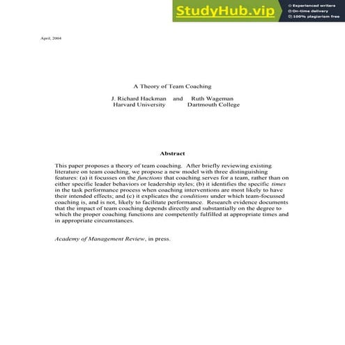 A THEORY OF TEAM COACHING