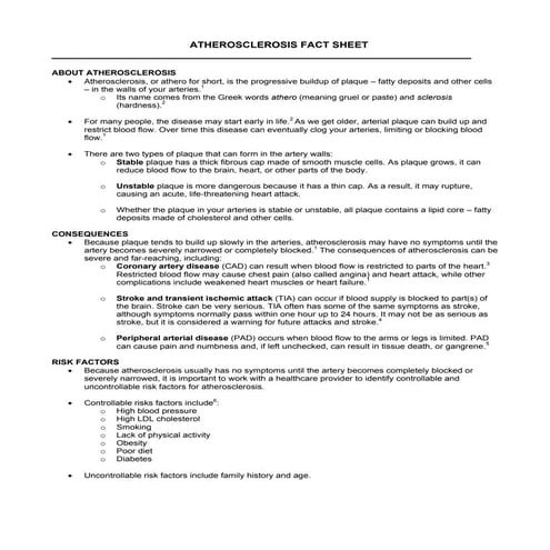 Atherosclerosis Fact Sheet 4 09