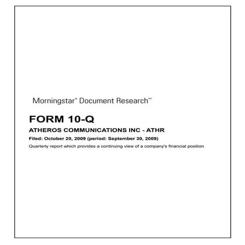 Q3 2009 Earning Report of Atheros Communications, Inc.