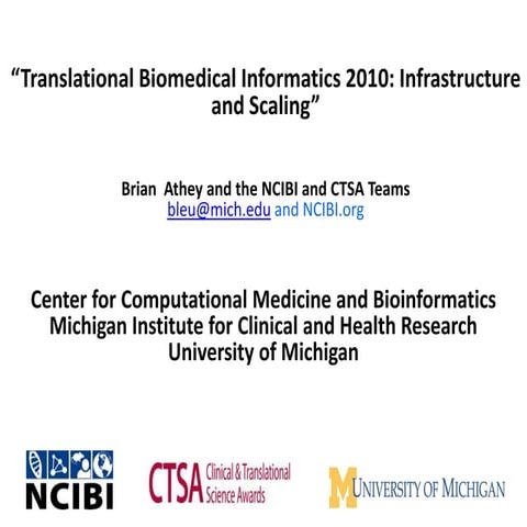 Translational Biomedical Informatics 2010: Infrastructure and Scaling
