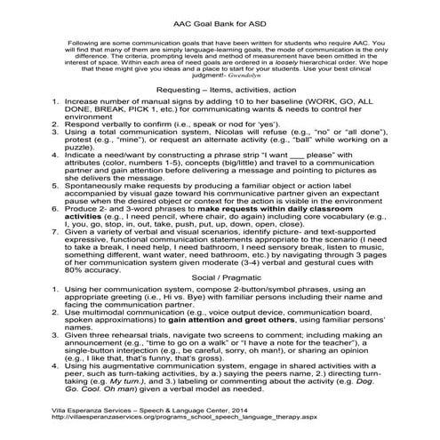 ATI 2014 AAC Goal Bank for ASD Villa Esperanza
