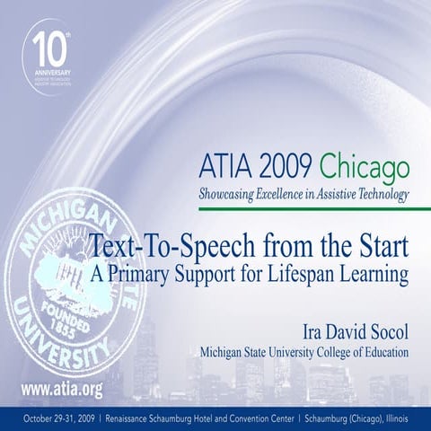 Text-to-Speech for Beginning Readers -ATIA Chicago 09