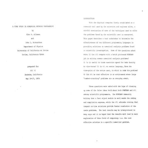 A Time Study In Numerical Methods Programming PPT