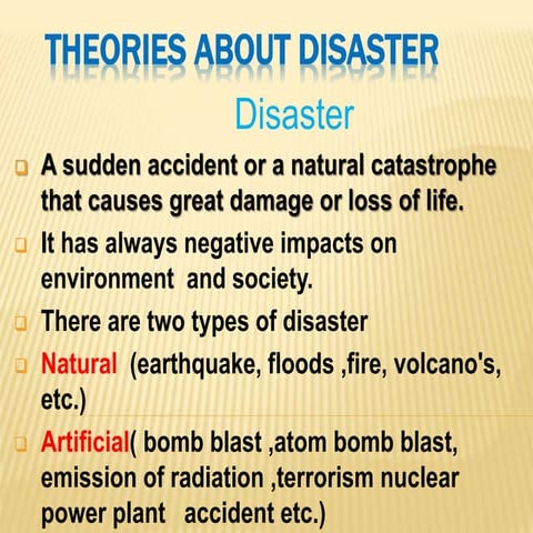presentation on psychological theories about disasters and impacts | PPTX