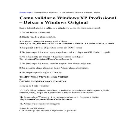 Como validar o windows xp | DOC