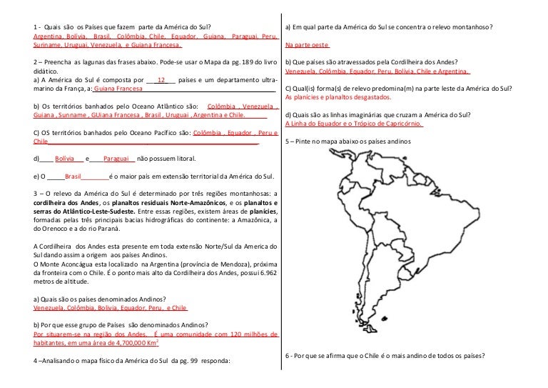 Atividades Sobre América Do Sul 4o Ano