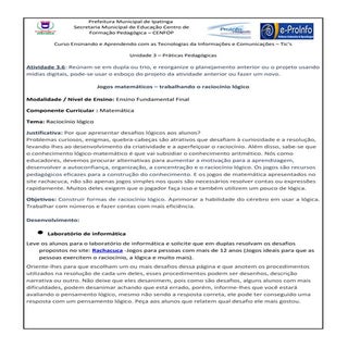 Jogos matemáticos – trabalhando o r...
