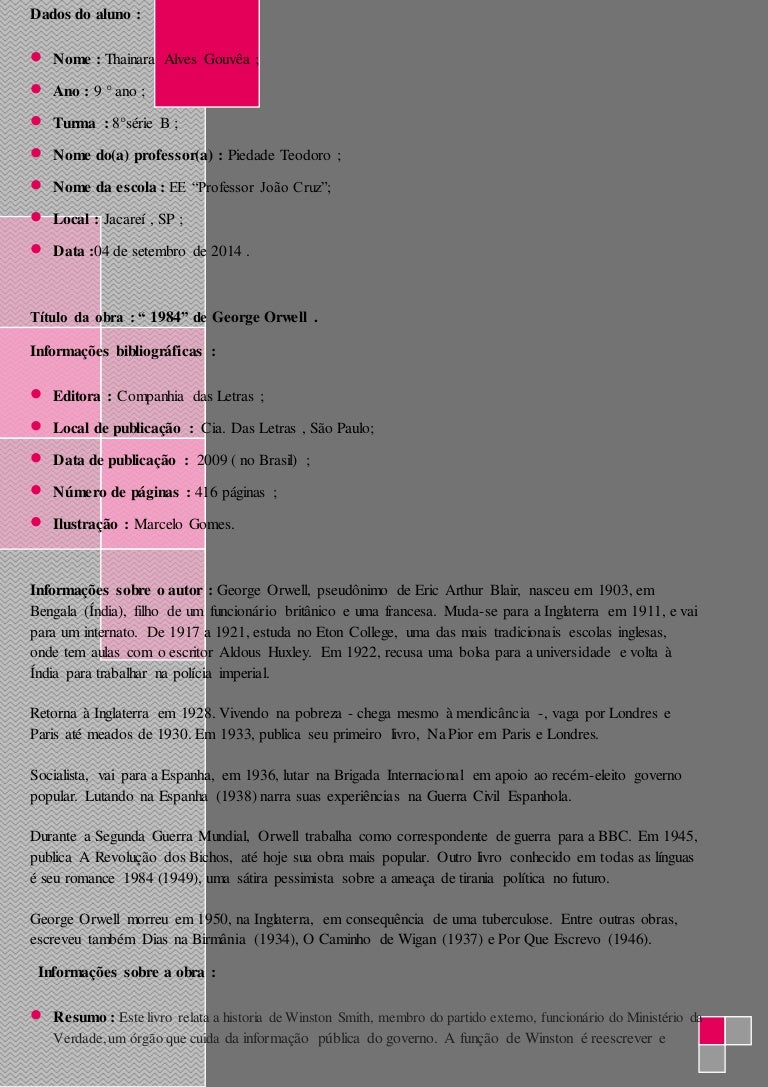 Ficha De Leitura 1984