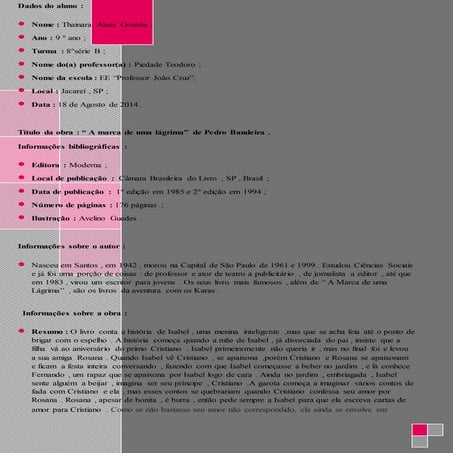 Ficha de Leitura " A marca de uma lágrima"