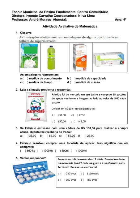 Atividade avaliativa 3 bimestre 4º ...