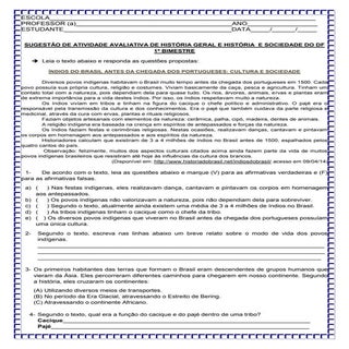 Atividade avaliativa de história