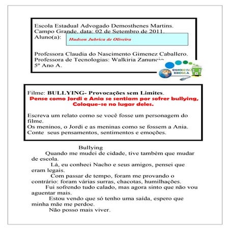 Atividade bullying husdon jubrica