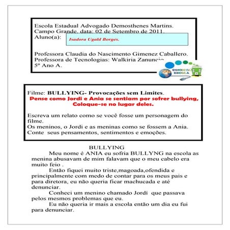 Atividade bullying isadora