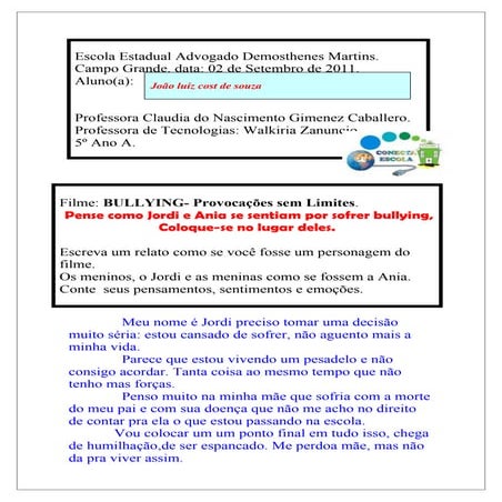 Atividade bullying joão luiz