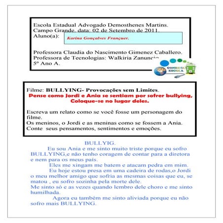 Atividade bullying karina