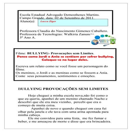 Atividade bullying lucca