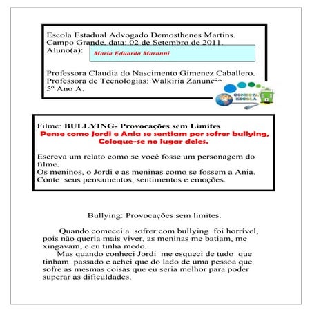 Atividade bullying maria e marani
