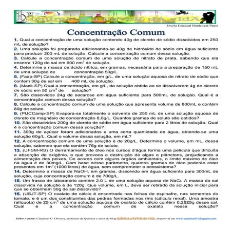 Atividade concentração comum | PDF