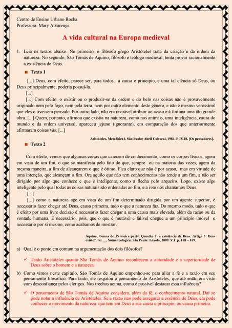 Atividade de História  - A vida cul...