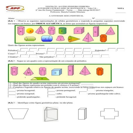 Atividade em classe 1º bim 6º ano