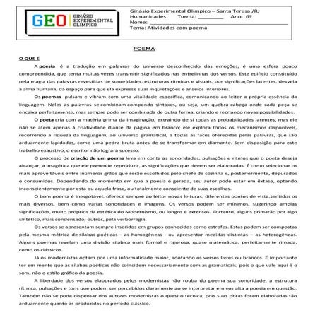 Atividades com poema e poesia