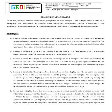 Língua Portuguesa 6º ano: como se faz uma redação?