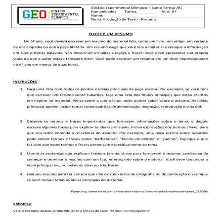 Língua Portuguesa 6º ano: como se faz um resumo?