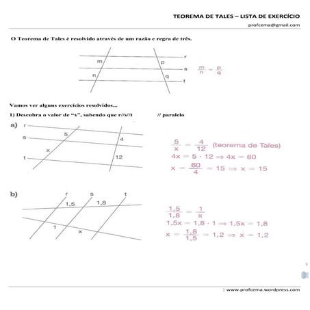 Atividade resolvida teorema de tales