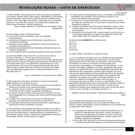 REVOLUÇÃO RUSSA -QUESTÕES OBJETIVAS.pdf